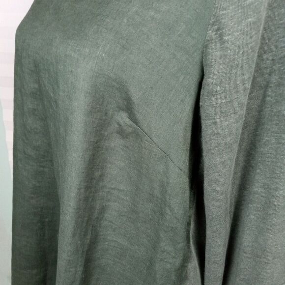 J Jill 100% Linen Tunic Top M Army Green Pullover 3/4 Sleeve Lagenlook Scandi - Picture 4 of 9